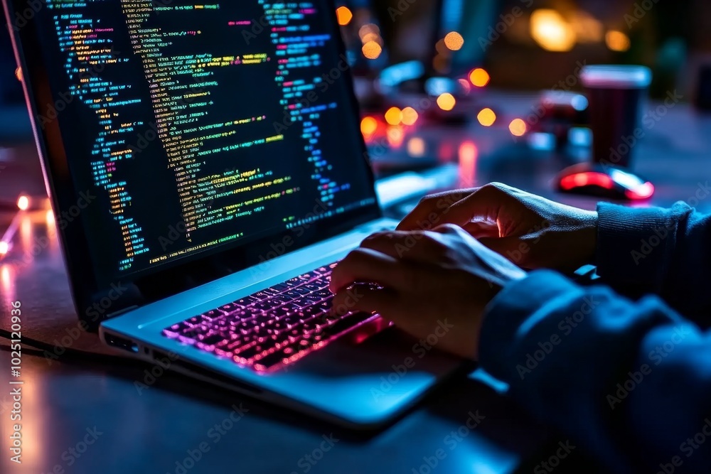 Leinwandbilder Ethical hacker trainee typing commands into a terminal during a hands-on security exercise, with focus on their computer screen