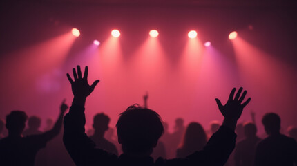 Fototapeta premium Music festival with dancing people and light effects