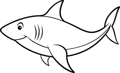 A Shark vector art line art drawing of shark sea fish underwater outline vector minimalist illustration. Sharks in doodle style. Hand drawn vector art.