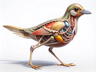 Detailed Illustration of Bird Internal Structure Showing Organs, Bones, and Biological Features