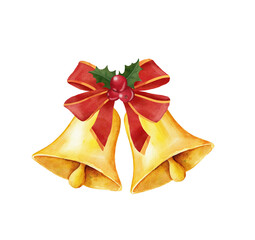 christmas bells isolated on white decoration watercolor illustration