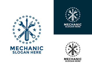 Mechanic logo design, services,engineering,repair, maintenance work logo vector template
