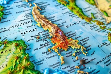 Obraz premium Detailed Philippines Map Highlighting Its Location in the World with Geographical Features and Notable Regions for
