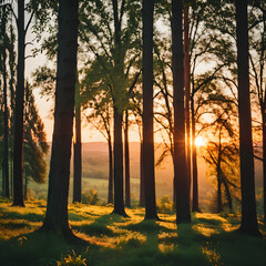 sunset in the forest
