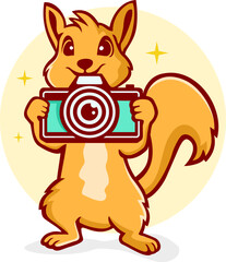 Funny Cute Cartoon Squirrel Holding Camera Illustration