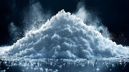 pile of fluffy white snow isolated on a black