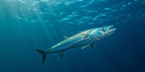 Naklejka premium Barracuda Swimming in the Blue Ocean