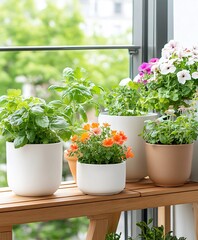 flowers in pots on a balcony