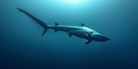 Obraz premium Blue Shark Swimming in the Deep Blue