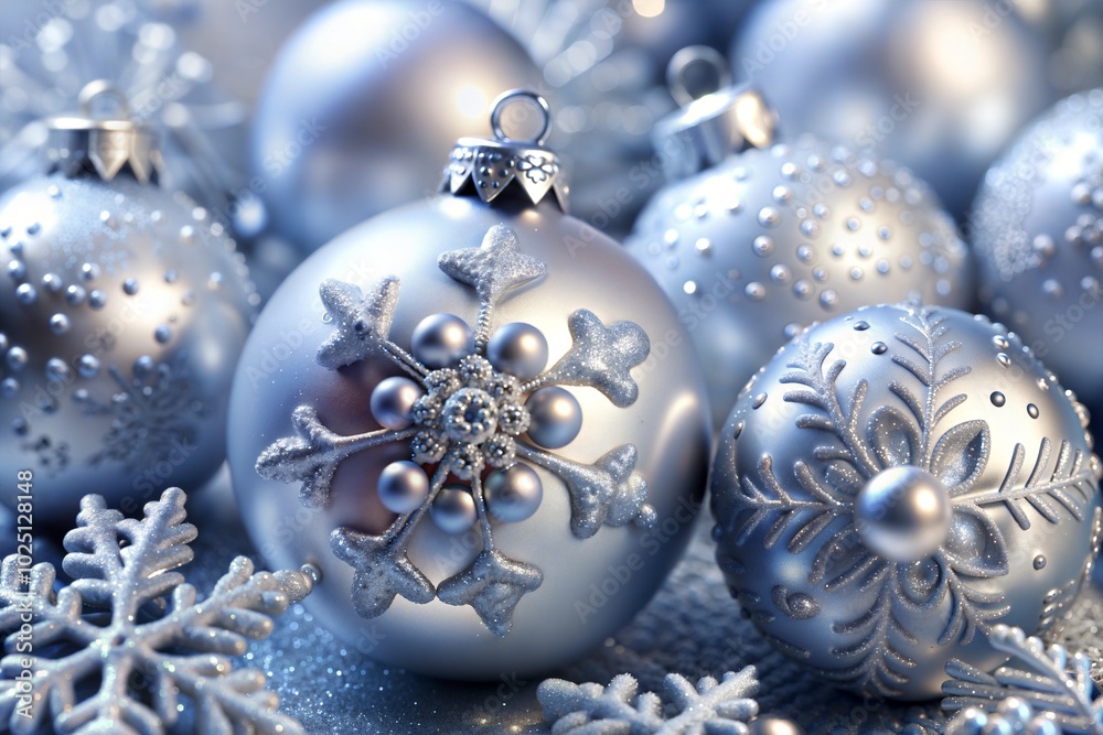 Canvas Prints silver christmas ornaments with snowflake design sparkling and festive