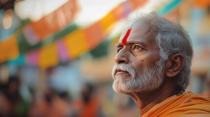 Early morning at Kanathur Nalvar Guruparan Swamigal Vizha, monks and devotees begin rituals around the temple, with colorful prayer flags fluttering in the wind, Ai generated images
