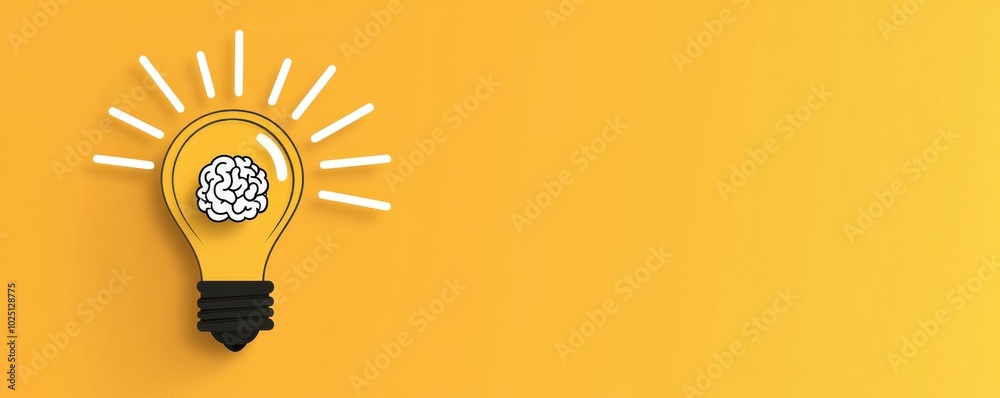 Wall mural creative concept of a light bulb representing bright ideas and innovation with a brain element again