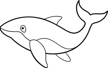 Obraz premium Whale fish line art illustration design. Vector seamless background with blue whale, narwhal, orca killer. Cute sea animal illustration. Cartoon marine ocean drawing. Outline silhouette print.