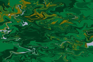 Hand painted background with mixed liquid flow paints. Abstract fluid acrylic painting. Modern marbled abstract green backdrop for creative design of posters, cards, banners, website
