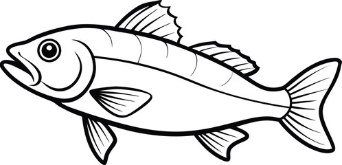 Detailed Atlantic Cod Fish vector illustration. Perfect for culinary, marine, and environmental designs. Atlantic cod fish outline vector illustration. Monochrome of cod fish line art design.