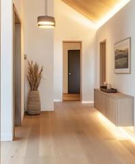 modern corridor interior with atmospheric lighting