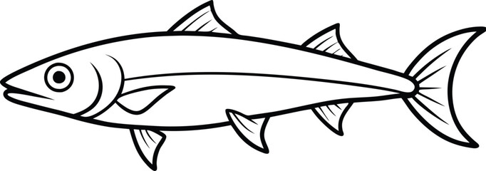 barracuda fish vector art, and line art illustration design. Outlined Barracuda Fish Catching The Fishing Lure Graphic Design. Hand Drawn line art Isolated On Transparent Background.