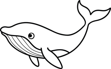 Blue whale outline vector. Line art illustration design. One continuous line drawing of giant whale. Sea mammals in outlines. Big ocean mammal animal mascot concept.