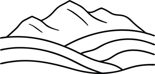 A wonderful Hills outline vector art and line art illustration design. Mountain line. Simple minimal landscape. Linear silhouette of mountains. Outline rocky peaks icon, contour line.