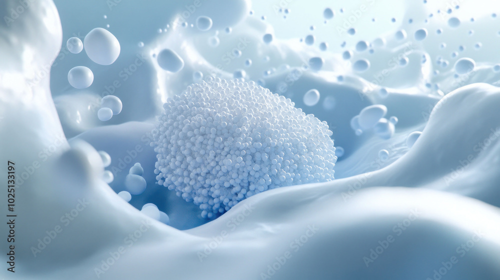 Poster microbial organisms forming clusters in 3d organic environment, showcasing intricate details and tex