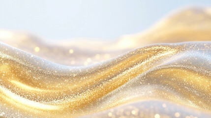 Golden glitter particles cascading in gentle flow create mesmerizing visual effect, evoking sense of elegance and tranquility. shimmering surface reflects light beautifully, enhancing overall