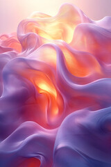 Obraz premium A colorful, abstract image of a flower with a yellow center. The flower is made up of many different shades of purple and pink, creating a sense of depth and movement