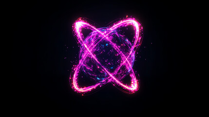 Abstract digital representation showcasing a glowing pink atomic structure against a black background.