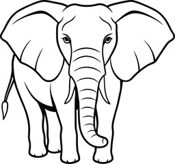 African Elephant outline vector icon and logo. Line art illustration design. Charming and minimalistic style, clean lines, monochrome. Elephant one line continuous.