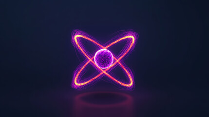 A vibrant and dynamic depiction of an atom symbol, showcasing energetic orbits and a glowing nucleus against a dark background.
