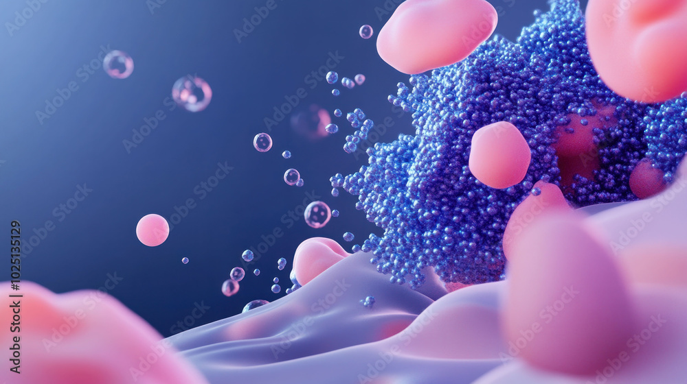 Poster microbial life clusters form intricate 3d textures, showcasing vibrant colors and organic shapes. th