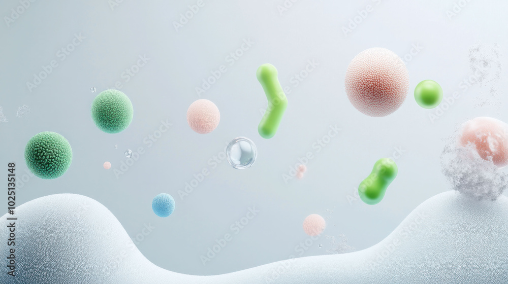Aufkleber microbial growth forming clusters in organic 3d texture, showcasing vibrant colors and diverse shape