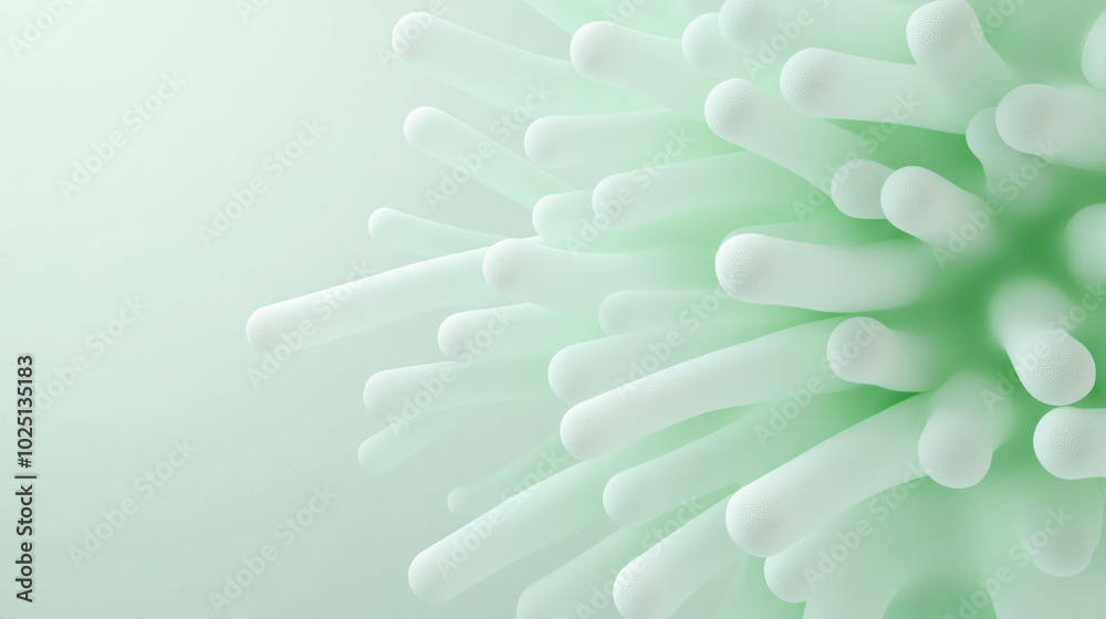 Fototapete Microbial organisms forming clusters in soft green background create visually intriguing and abstract representation of microscopic life. delicate structures evoke sense of wonder and curiosity