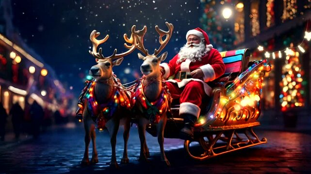 Santa Claus' reindeer will distribute gifts,seamless looping 4k video background