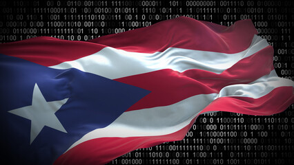 Binary code on flag of Puerto Rico. Program source code or Hacker concept on Puerto Rican flag....