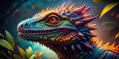 Obraz premium Draconian Reptilian: A Fierce Creature of Mythology and Lore in Fantasy Worlds and Imagination