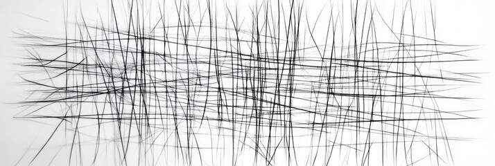 Hand drawn ink lines intersecting in an abstract grid pattern on a clean white background