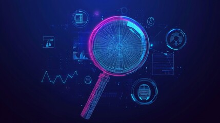 Obraz premium Regulation Compliance and Financial Control: Law, Policy, and RegTech Solutions with Wireframe Hand and Magnifying Glass Icons for Oversight and Data Privacy