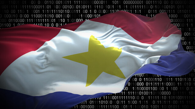 Binary code on flag of Saba. Program source code or Hacker concept on Saban flag. Saba digital technology security, hacking or programming