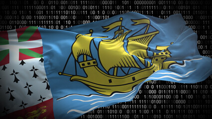 Binary code on flag of Saint Pierre and Miquelon. Program source code or Hacker concept on Saint...