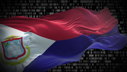 Binary code on flag of Saint Martin. Program source code or Hacker concept on Saint Martin flag....