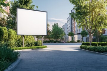 Blank outdoor billboard in modern residential area