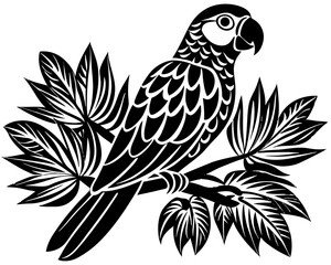 tropical stencil  parrot with tree branch silhouette illustration