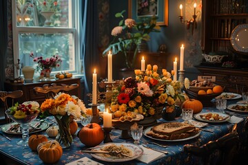 A Cozy Autumn Feast: A Beautifully Set Table for Thanksgiving Dinner