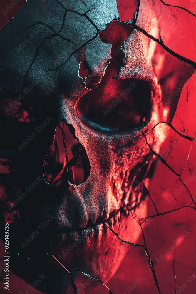 Poster close-up of a skull on a red background