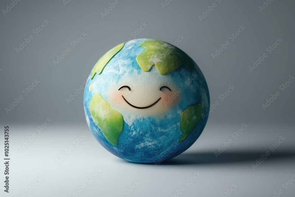 Poster a playful illustration of the earth with a smiling face, great for use in children's educational mat