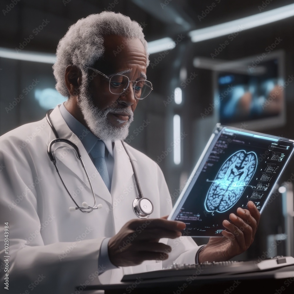 Poster Scientist using tablet computer for research or testing