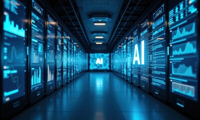 Advanced Data Center with AI Technology Visualization