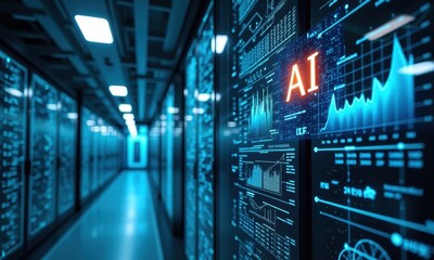 Data Center with AI Analytics and Digital Displays