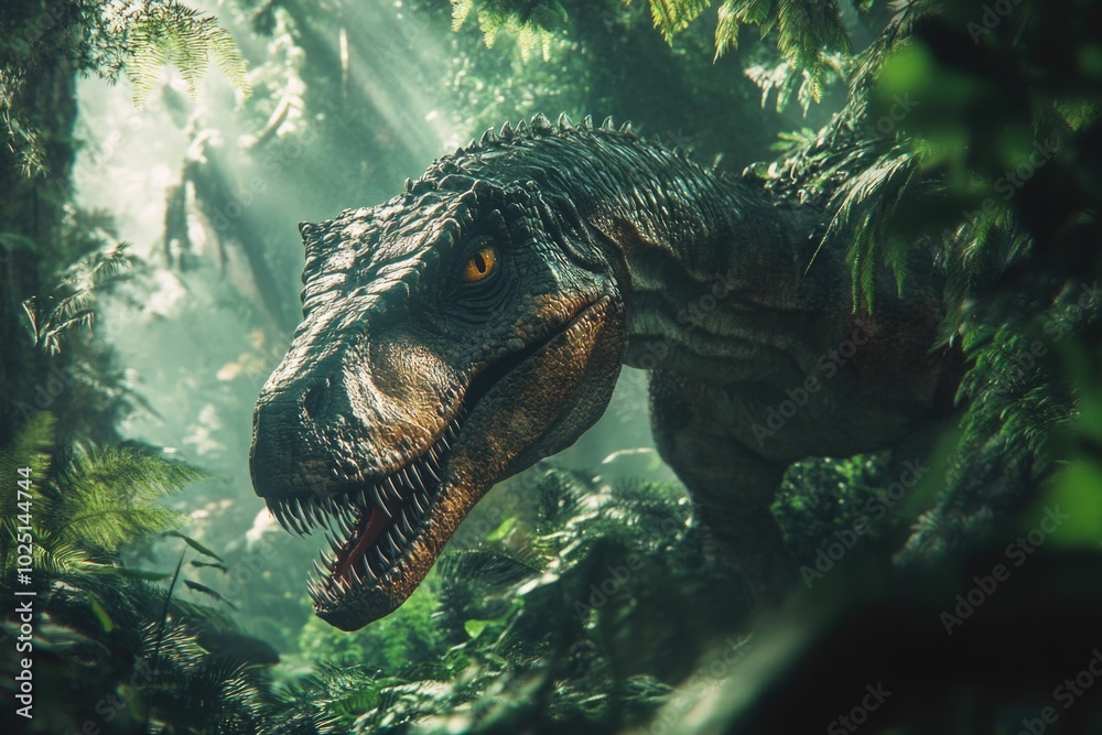 Poster Close-up view of a dinosaur roaming through the forest