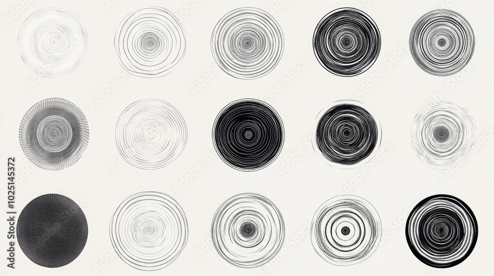 Poster A collection of different circular shapes arranged on a white background